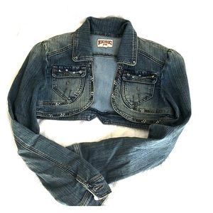 Cropped jean jacket with beading